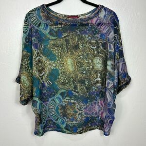 Ted Baker Kilop Beaded Embellished Sheer Kaftan Oversize Jewel Print Top Size 4